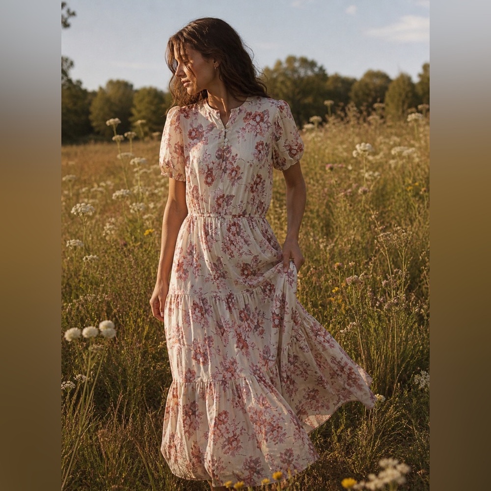Christy Dawn Floral Prairie Midi Dress | Cottagecore Tiered Puff Sleeve